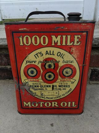 1000 Mile Motor Oil 2 Gallon Can Penn Glenn Oil Pennsylvania Ohio