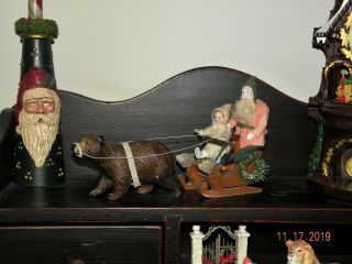 Vintage Miniature Santa Snow Baby Sleigh Pulled By Bear - Norma Decamp