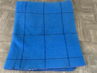Vintage Faribo 100 Wool Fringe Blue Throw Lap Blanket 58 " X 54 " Mid Century