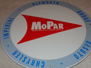 Vintage " Mopar Parts " Dodge Plymouth 11 3/4 " Porcelain Metal Gasoline & Oil Sign