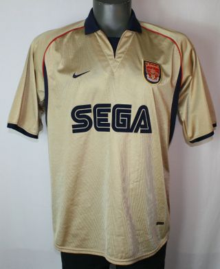 Vintage Arsenal 2001 - 2002 Nike Sega Gold Soccer Jersey Kit Futbol Mens L