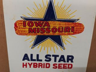Vintage 1960s Iowa Missouri Hybrid Corn Sign Old Farm Seed Barn Plant All Star