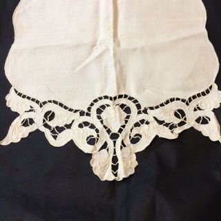 Linen Table Runner Dresser Scarf Needle Lace Cut Work Embroidery Vtg Hand Made 2