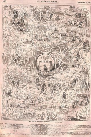 The Siege Of Sebastopol.  Christmas Game.  1855.  Antique Print.  War.  Military.  Art.  Xmas