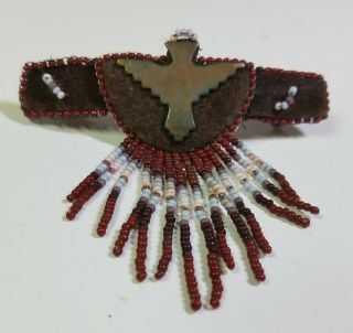 Vintage Native American Beaded Fringe Hair Barrette Leather Backed