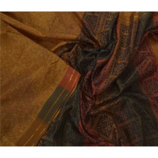 Sanskriti Green Saree 100 Pure Silk Printed Sari Craft 5 Yard Fabric