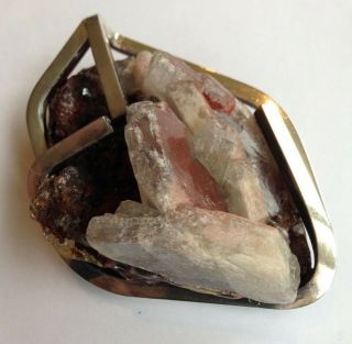 Large Vintage 1969 Modernist Silver And Quartz Brooch By Charles Hall