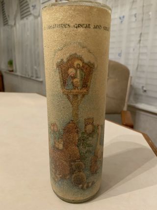 Vintage Sugar Frosted Coated Glass Candle Pillar “ All Creatures Great & Small”