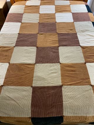 Vintage Handmade Corduroy Patchwork Quilt 96 " X 80 "