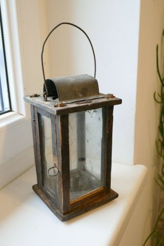 Primitive Small Old Wood Lantern,  Barn Lantern,  Antique Candle Lantern,  19th C.