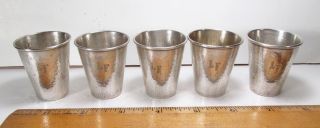 Vintage 1950s 5pc Signed Am South American 900 Silver Hammered Shot Glass Set