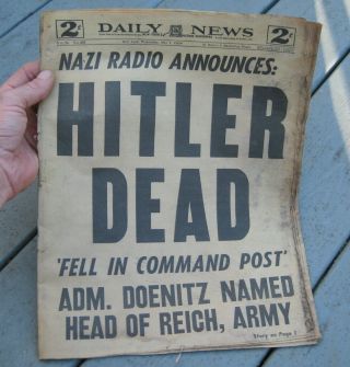 Hitler Dead World War 2 Antique Newspaper W/ Very Rare Heinrich Hoffman Photo