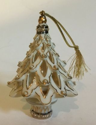 Lenox White Porcelain Christmas Tree Ornament W/faux Pearls