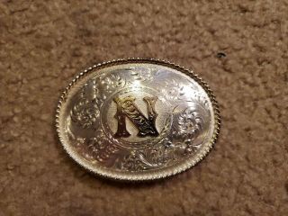 Vintage Montana Silversmith Sterling Silver Plate Belt Buckle With Letter N.