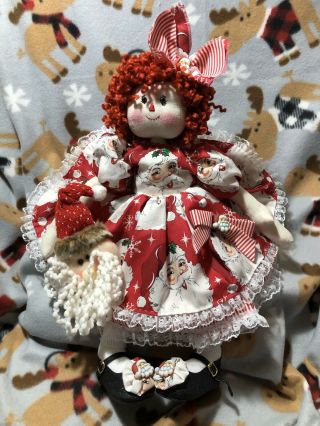 19” Santa Folk Art Primitive Raggedy Annie Cloth Doll