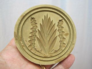 Butter Stamp Mold Wood Carved Wheat Large 4.  5 " Press Antique B0379