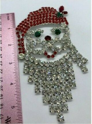 Bettina Von Walhof 6 " Christmas Santa Swarovski Crystal Brooch Pin Rare
