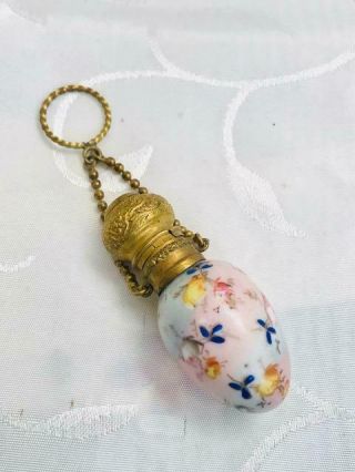 Antique Porcelain Egg Form Chatelaine Perfume Scent Bottle Circa 1880