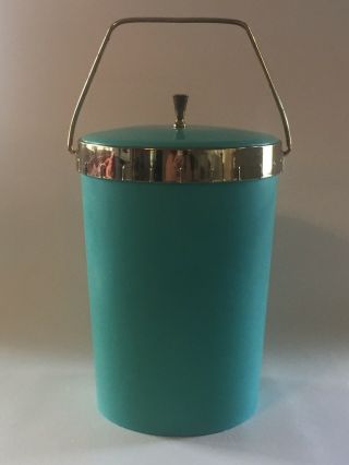 Vintage Ice Bucket - Insulated Soft Plastic With Brass Trim - Turquoise Aqua