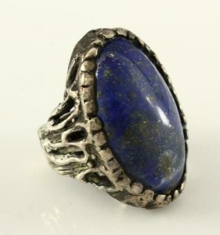 Vintage Sterling Silver Artisan Crafted Jewelry Ring 30mm Lapis Lazuli Size 6
