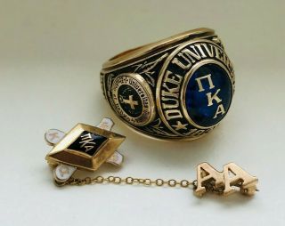 Mens Vintage 10k Gold Pi Kappa Alpha Fraternity Duke University Class Ring Pin