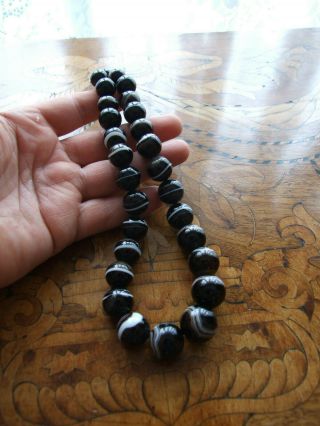Antique Victorian Natural Banded Agate Beads Necklace