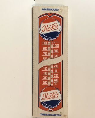 Vintage Pepsi Cola Metal Thermometer 27 X 8 Americana