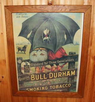 Vtg Framed Bull Durham Tobacco Poster,  " My It Shure Am Sweet " 18x26