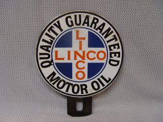 Vintage Linco Motor Oil 2 - Piece Porcelain License Plate Topper Gas Oil Sign