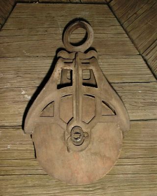 Antique Large Cast Barn Pulley Wood Myers Ok Louden? Trolley Type