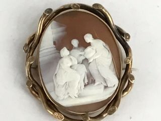 Lovely Large Victorian 9ct Gold And Cameo Shell Brooch,  C.  1880 - A/f