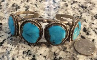 Vintage Navajo Sterling Silver & Sleeping Beauty Turquoise Cuff Bracelet