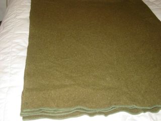 Vintage ? Army Wool 64 X 76 " Olive Green Military Stadium Blanketcabin Bed Throw
