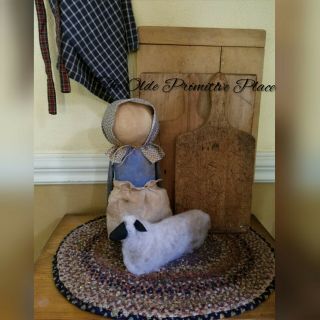 Handmade Primitive Early Prairie Stump Doll With Her Sheep