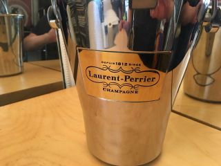 Rare French Champagne Laurent Perrier Wine Ice Bucket Leather Handle 2