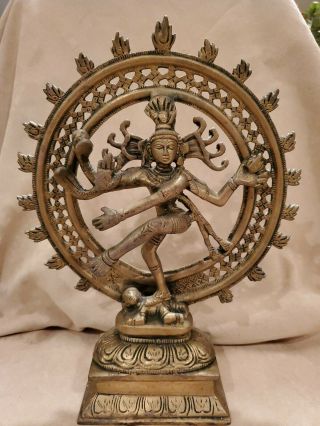 11.  5 " Vintage Heavy Brass Shiva Nataraja Hindu Dancing Lord God 11.  5 " Tall