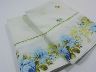 Marvelaire By Springmaid King Size Pillowcase Set Of 2 Vintage Muslin Blue