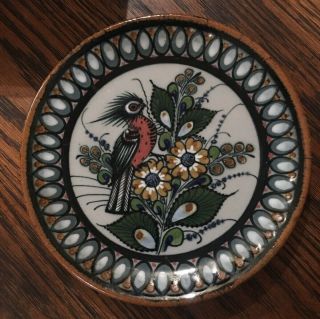 Vintage Mexican Ceramic Pottery Art Plate Bird El Palomar Tlaquepaque
