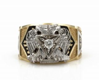 14k Solid Gold Diamond Scottish Rite Masonic Ring W/ Double Headed Eagle 848b - 3