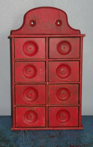 Antique 8 Drawer Spice Cabinet/box/cupboard/chest/primitive - Red Paint - Shaker