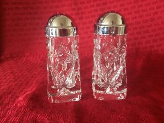 Vintage Heavy Clear Cut Glass Salt And Pepper Shakers