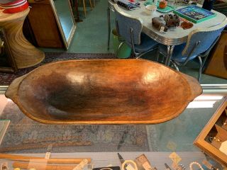 Antique Carved Wooden Dough Bowl Primitive Wood Trencher Tray Rustic 31” 13.  5 5”