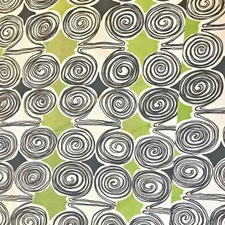 Vintage 1960s 70s Tablecloth Groovy Mod 68” Round Lime Green Black Swirls