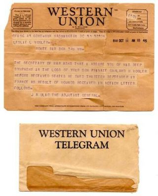 Wwii Western Union Telegram Group - Died Of Wounds & 2nd Infantry Division Book
