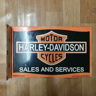 Harley Davidson Service 2 Sided Vintage Porcelain Sign 26 X 20 Inches Flange