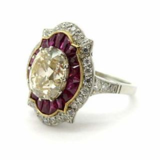 925 Silver Old Mine Cushion Cut Cz & Ruby Antique Art Deco Style Engagement Ring