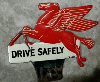 Mobil Pegasus Vintage License Plate Topper Drive Safely