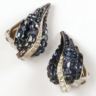 He Germany Invisibly Set Sapphire And Sterling Leaf Clip Earrings