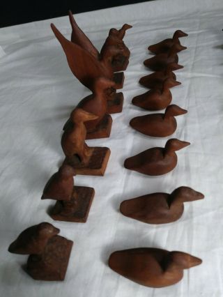 Antique Mallard Ducks Waterfowl Primitive Chess Set Hand Carved Wood Folk Art 2