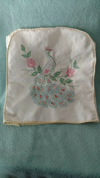 Vtg Embroidered Peacock & Roses Mixer Cover Kitchen Appliance